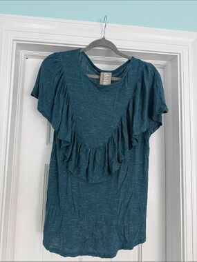 dolan Teal Ruffle Short-Sleeve Top